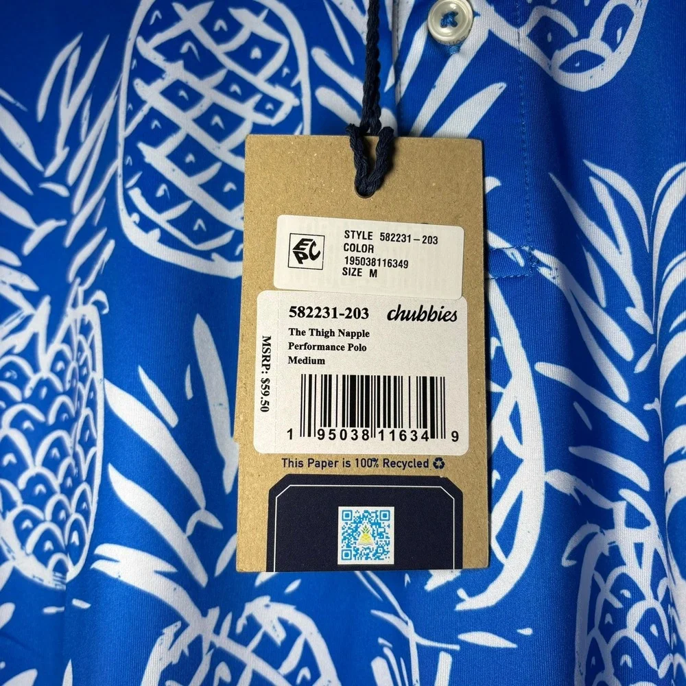 Chubbies‎ Mens The Thigh Napple Performance Polo Shirt Blue Pineapple M